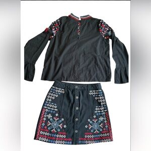 JENNYFER - Top and Skirt Set with Decorative Stitching - Skirt Small-Top Medium